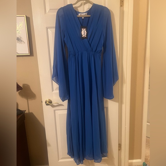 NWT Meghan LA Women’s Royal Blue 70’s Boho Sunset Maxi Dress Size Small - Picture 6 of 12